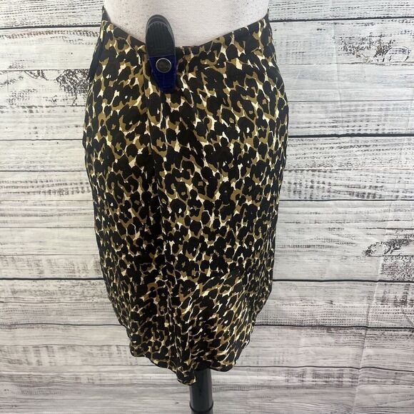 Ann Taylor Skirt size 10 Petite Brown Black Cheetah Silk Stretch Straight Knee - Picture 6 of 8